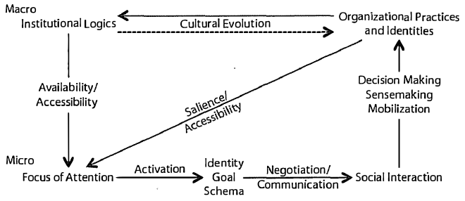 The fully elaborate Coleman Diagram with the strong committal arrow going from macro to macro.